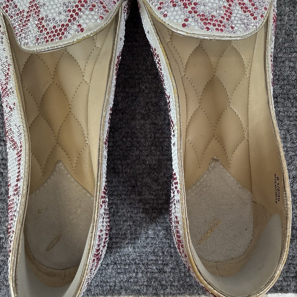 Brian Atwood Loafers 8.5 Fits 8 Crystal Rhinestone Red Pink White Slip On Flats - Picture 10 of 16